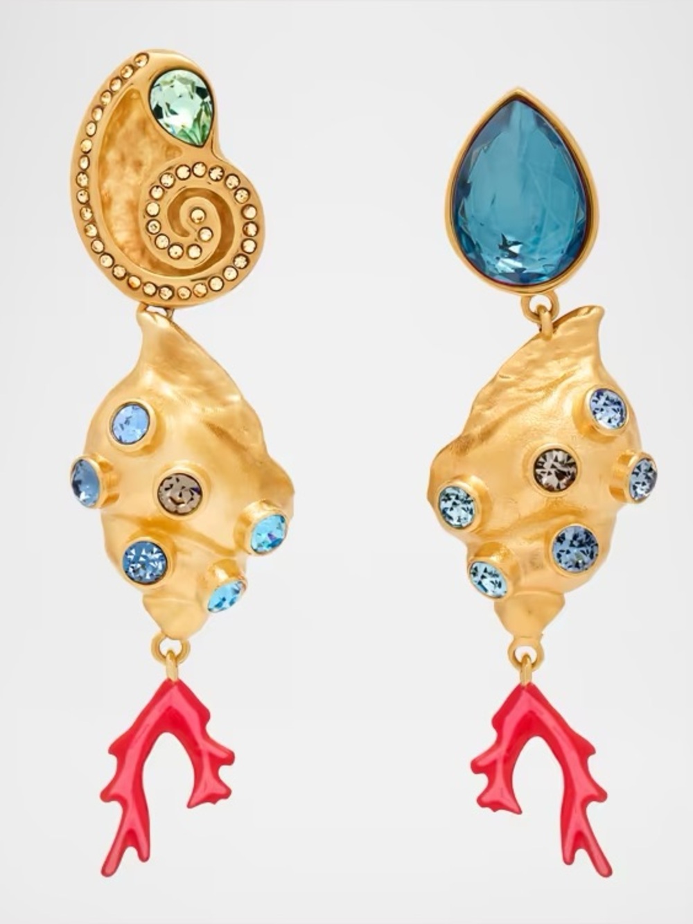 Oscar de la Renta Seashell and Coral Clip-On Earrings Gold & Red